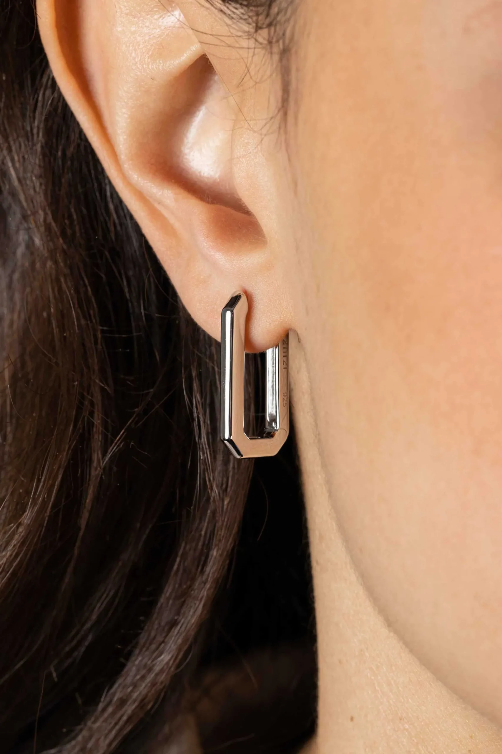 New Zinzi 23mm zilveren luxe oorringen 23x3mm achthoekig met klapsluiting ZIO2494