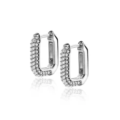 Hot Zinzi 16mm zilveren luxe oorringen 16x3mm achthoekig bezet met witte zirconia's en klapsluiting ZIO2495Z
