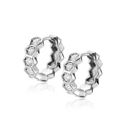 Zinzi 15mm zilveren luxe oorringen met zeshoeksvormen bezet met witte zirconia's en klapsluiting ZIO2543