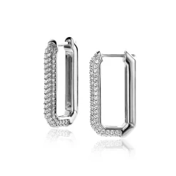 Clearance Zinzi 23mm zilveren luxe oorringen 23x3mm achthoekig bezet met witte zirconia's en klapsluiting ZIO2494Z