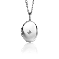 Hot Zinzi 22mm zilveren medaillon ovaal glanzend bezet met witte zirconia ZIH2424 (zonder collier)