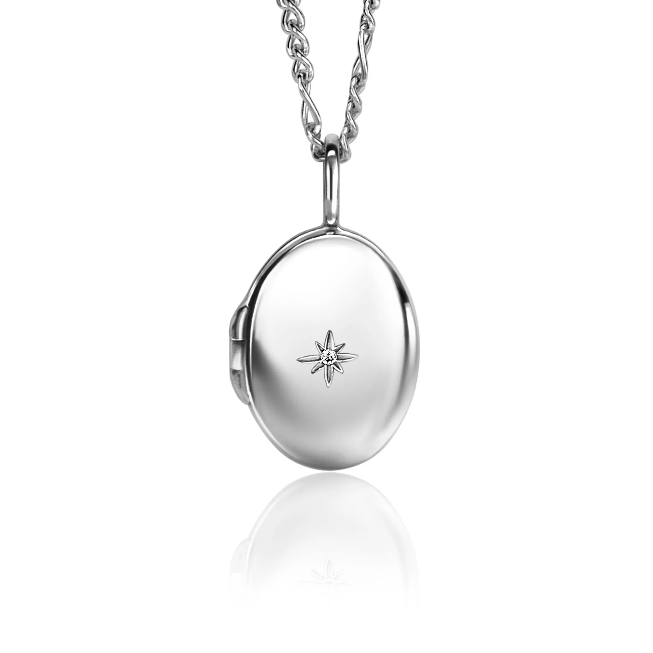 Hot Zinzi 22mm zilveren medaillon ovaal glanzend bezet met witte zirconia ZIH2424 (zonder collier)