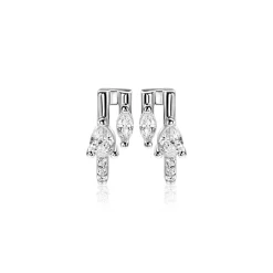 Clearance Zinzi 12mm zilveren multi-look oorstekers met peervormige en ovale witte zirkonia's ZIO2689