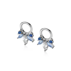 Online Zinzi 10mm zilveren oorbedels met vijf speelse zettingen in aflopende grootte, bezet met blauwe kleurstenen en witte zirconia ZICH2633B (zonder oorringen)