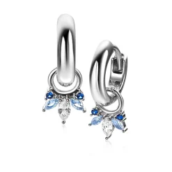 Online Zinzi 10mm zilveren oorbedels met vijf speelse zettingen in aflopende grootte, bezet met blauwe kleurstenen en witte zirconia ZICH2633B (zonder oorringen)