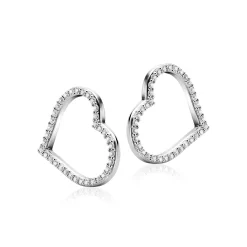 Discount Zinzi 19mm zilveren oorbedels open harten, bezet met witte zirconia's ZICH2447 (zonder oorringen)