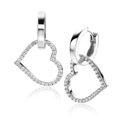 Discount Zinzi 19mm zilveren oorbedels open harten, bezet met witte zirconia's ZICH2447 (zonder oorringen)