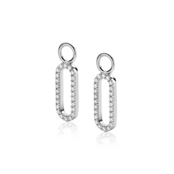 New Zinzi 20mm zilveren oorbedels in ovale vorm, bezet met witte zirconia's ZICH2506 (zonder oorringen)