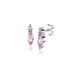 Online Zinzi 10mm zilveren oorknopjes bezet met ovale zirconia's in roze en lila ZIO2498