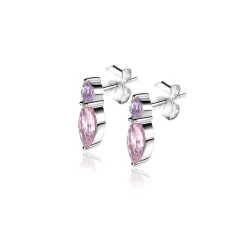 Online Zinzi 10mm zilveren oorknopjes bezet met ovale zirconia's in roze en lila ZIO2498