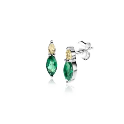 Hot Zinzi 10mm zilveren oorknopjes bezet met ovale zirconia's in groen geel ZIO2499