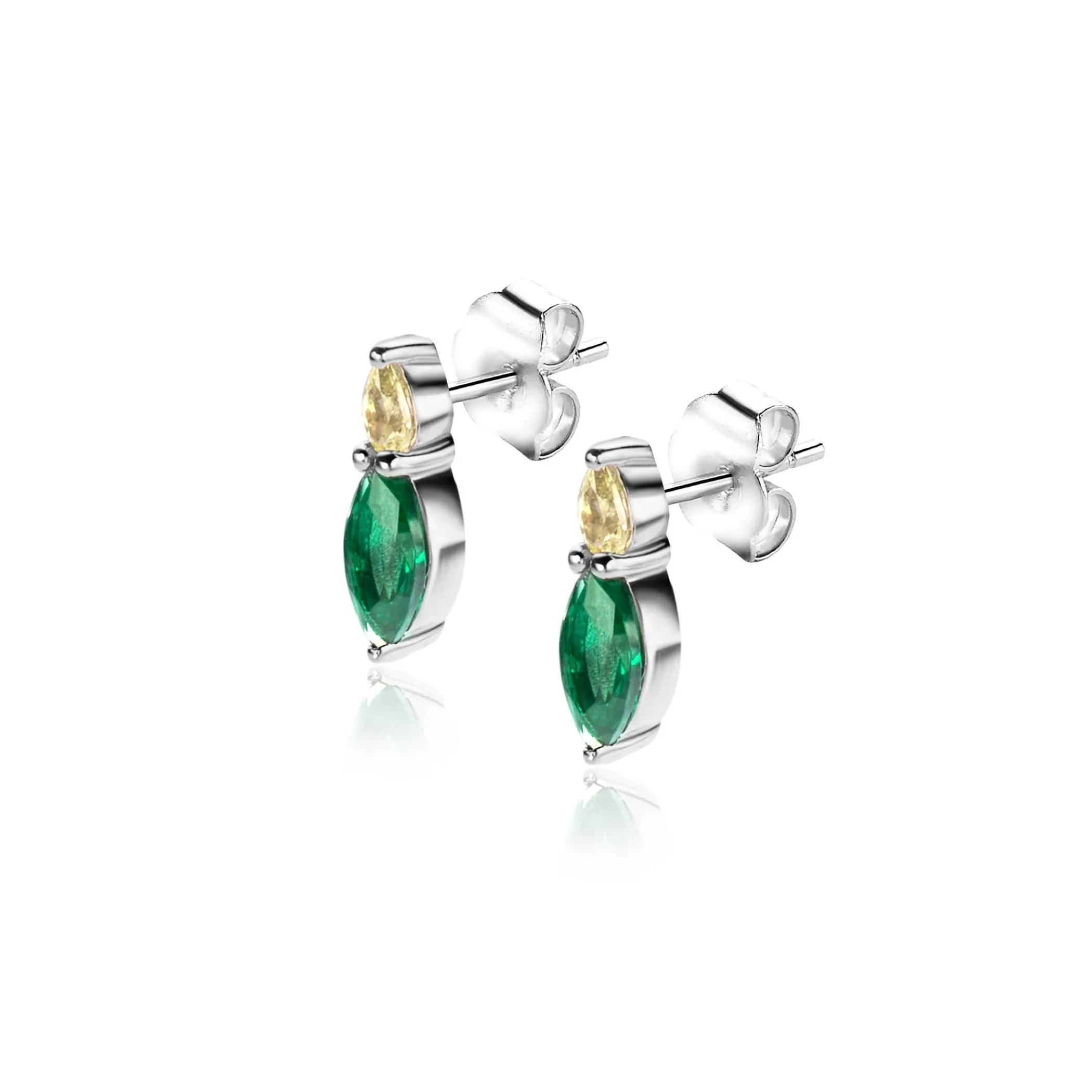 Hot Zinzi 10mm zilveren oorknopjes bezet met ovale zirconia's in groen geel ZIO2499