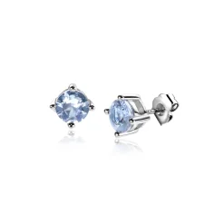 Sale Zinzi 6mm zilveren oorknoppen ronde lichtblauwe kleursteen chatonzetting ZIO1383B