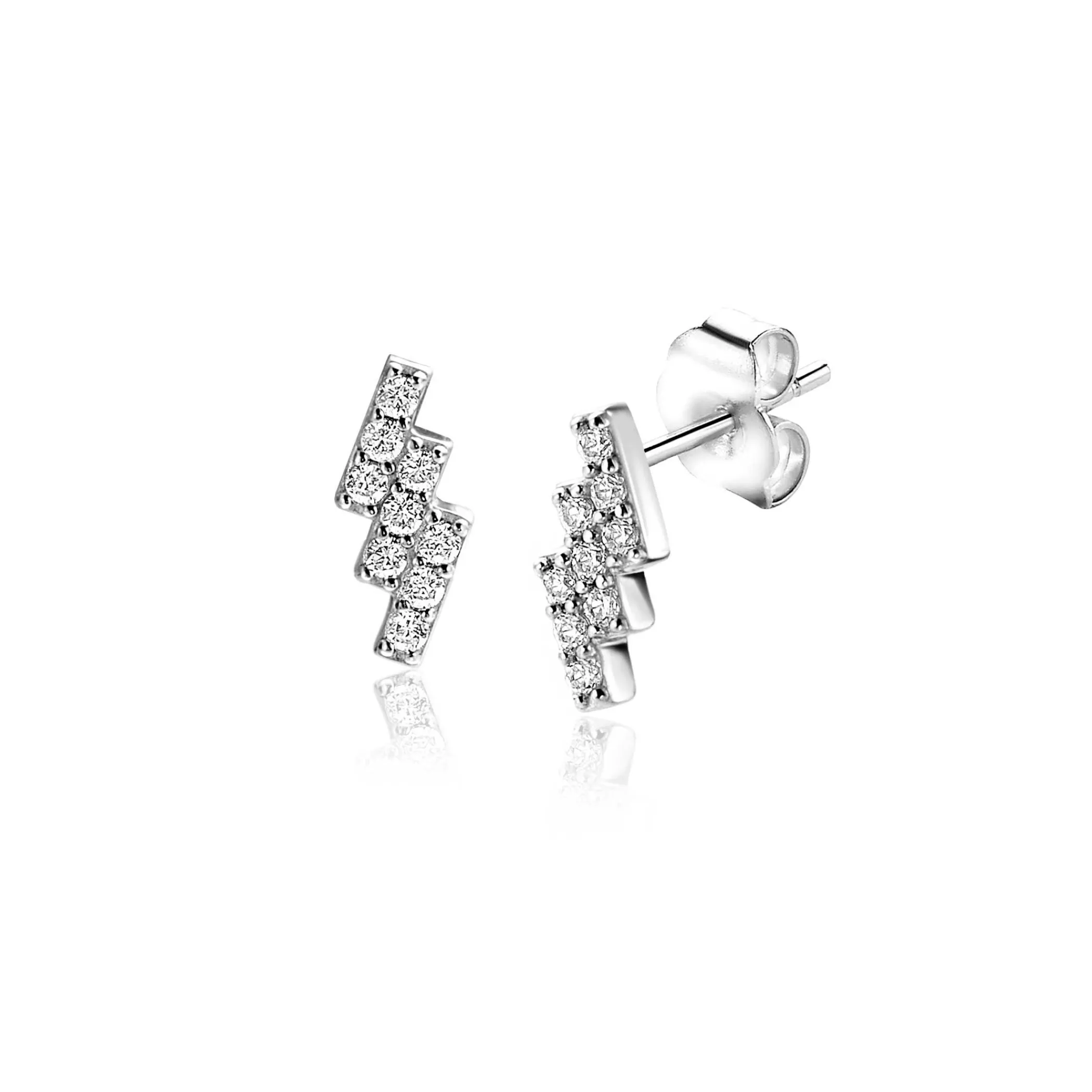 Discount Zinzi 9mm zilveren oorknoppen drie smalle rechthoek banen, trapsgewijs bezet met witte zirconia's ZIO2547