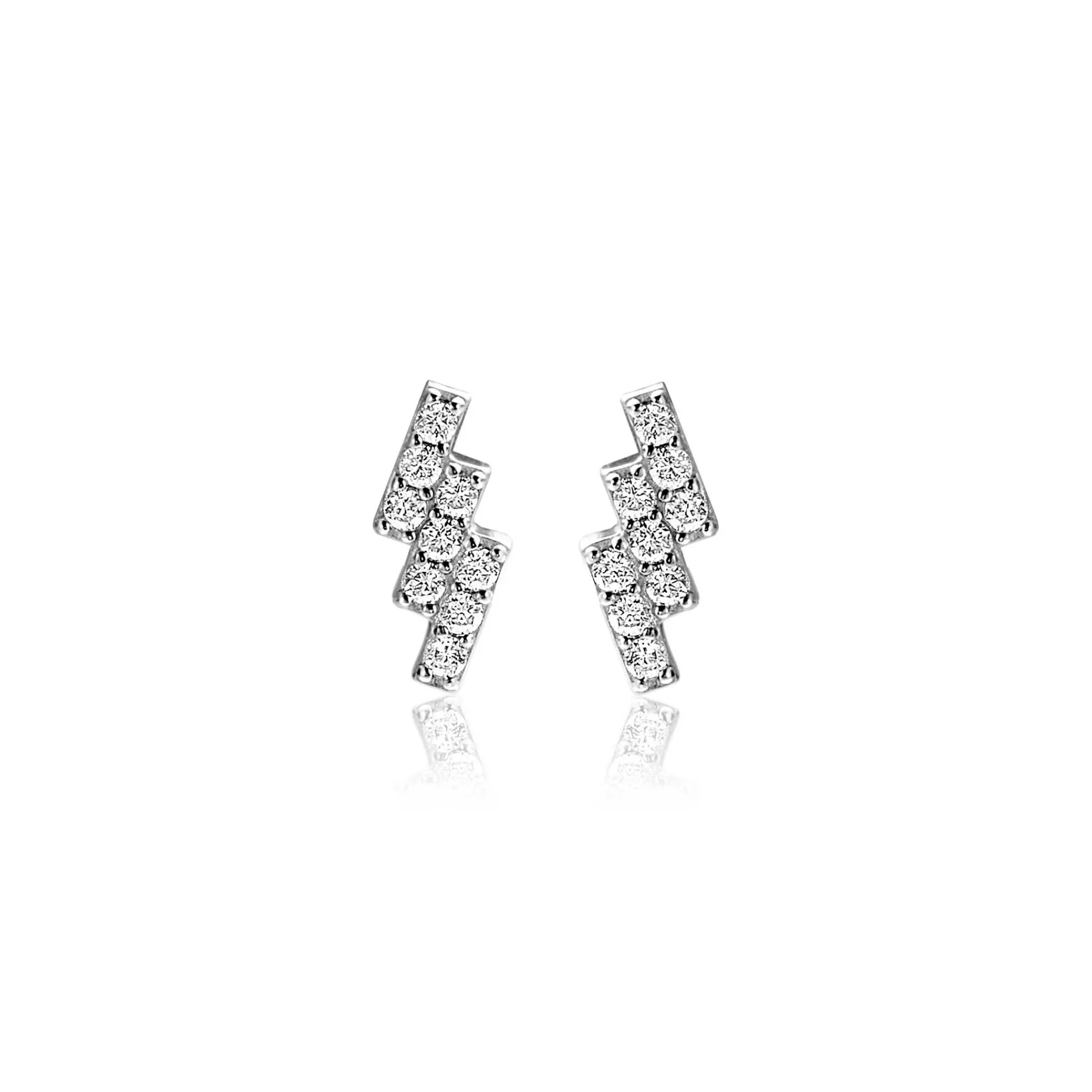 Discount Zinzi 9mm zilveren oorknoppen drie smalle rechthoek banen, trapsgewijs bezet met witte zirconia's ZIO2547