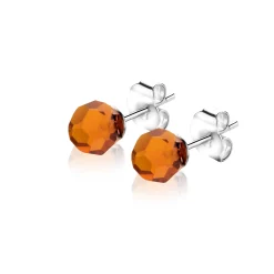 Outlet Zinzi 6mm zilveren oorknoppen met bruin beads ZIO1317BR