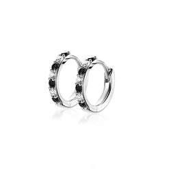 Discount Zinzi 12mm zilveren oorringen bezet met witte en zwarte zirkonia's 2mm buisdikte met luxe klapsluiting ZIO2559Z