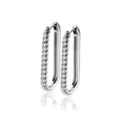 Discount Zinzi 28mm zilveren oorringen in ovale vorm met gedraaide buis en luxe klapsluiting ZIO2693
