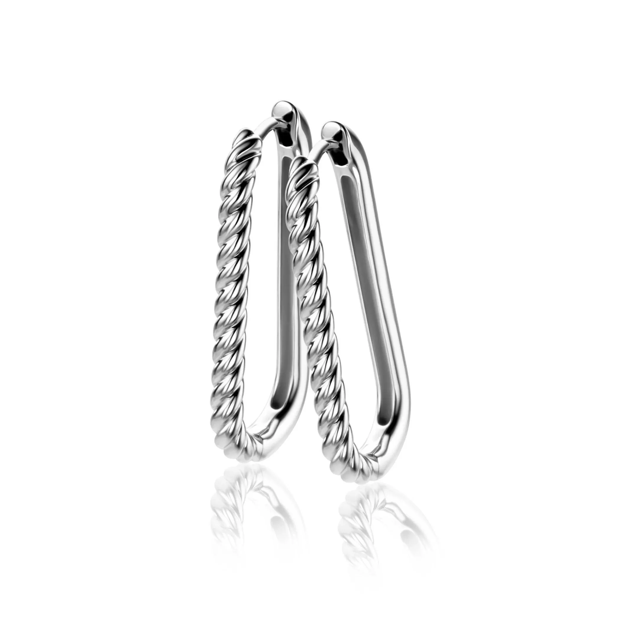 Discount Zinzi 28mm zilveren oorringen in ovale vorm met gedraaide buis en luxe klapsluiting ZIO2693