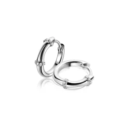 Best Zinzi 15mm zilveren oorringen met bamboo uitstraling, bezet met witte zirkonia's en luxe klapsluiting ZIO2687