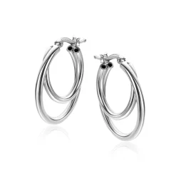 New Zinzi 23mm zilveren oorringen met een dubbele oorring in het midden. Een trendy multi-look uitstraling ZIO2483