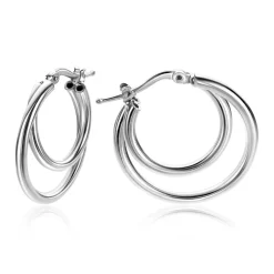 New Zinzi 23mm zilveren oorringen met een dubbele oorring in het midden. Een trendy multi-look uitstraling ZIO2483