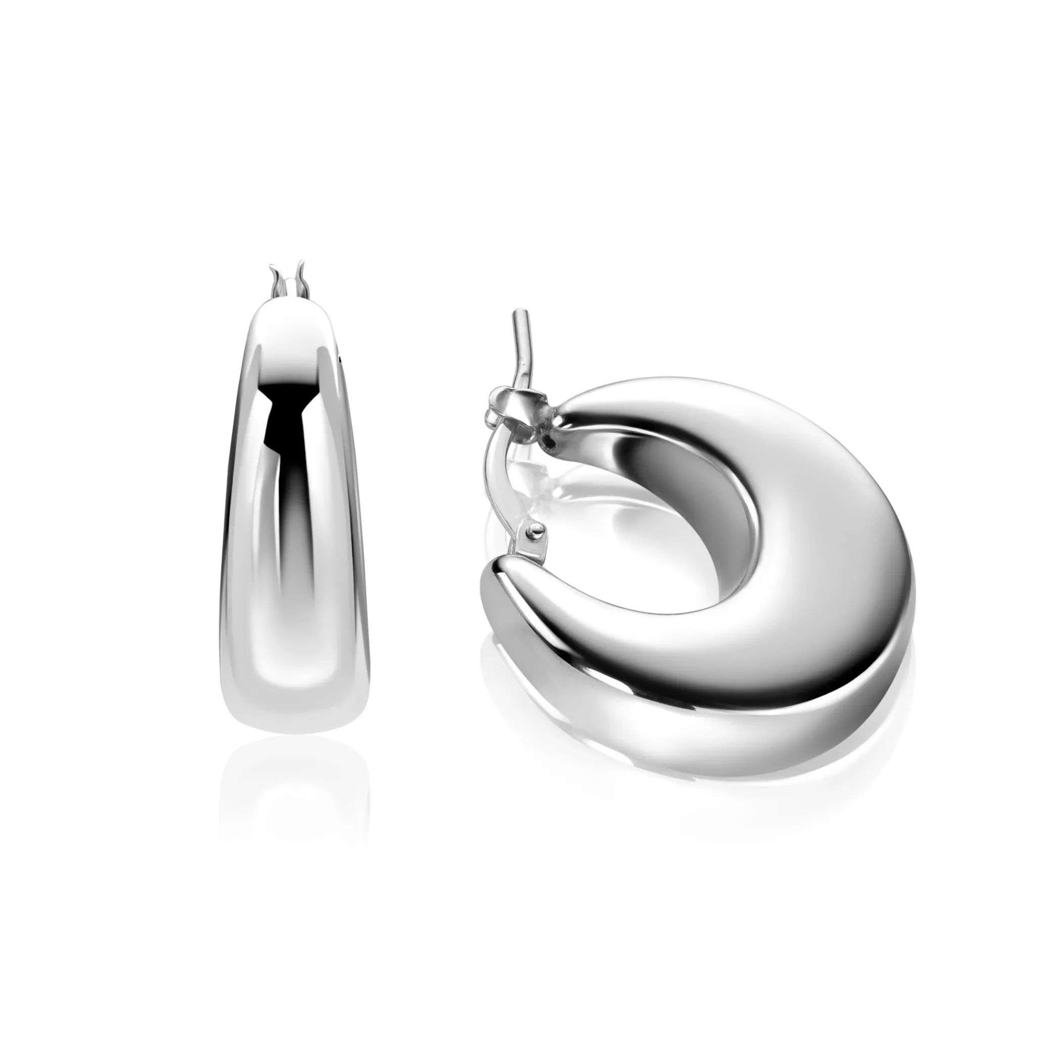 Clearance Zinzi 22mm zilveren oorringen met brede buis (7mm) en rond aflopend, handige bovensluiting ZIO2751
