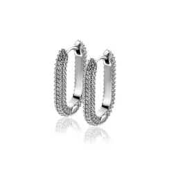 Hot Zinzi 20mm zilveren oorringen in ovale vorm met bolletjes structuur en luxe klapsluiting ZIO2694