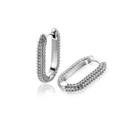 Hot Zinzi 20mm zilveren oorringen in ovale vorm met bolletjes structuur en luxe klapsluiting ZIO2694