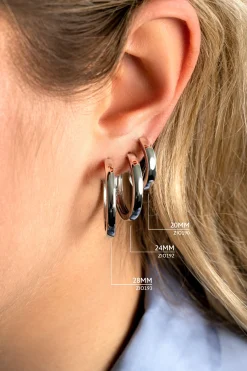 New Zinzi 20mm zilveren oorringen 3mm glad met luxe klapsluiting ZIO190