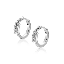 Hot Zinzi 14mm zilveren oorringen slagmodel bezet met witte zirkonia’s, luxe scharniersluiting ZIO2729