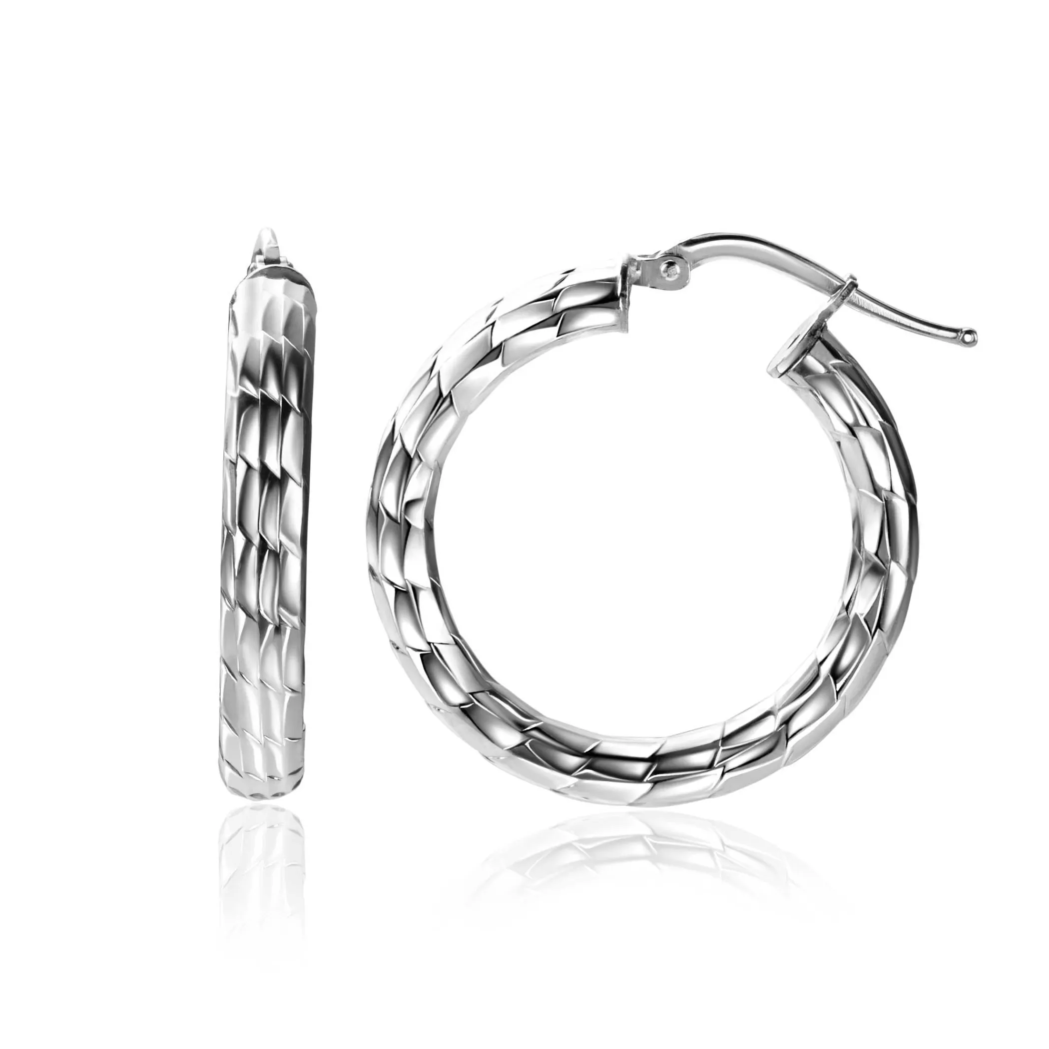 Discount Zinzi 28mm zilveren oorringen met mooi bewerkte buis 4,5mm breed en handige bovensluiting ZIO2575
