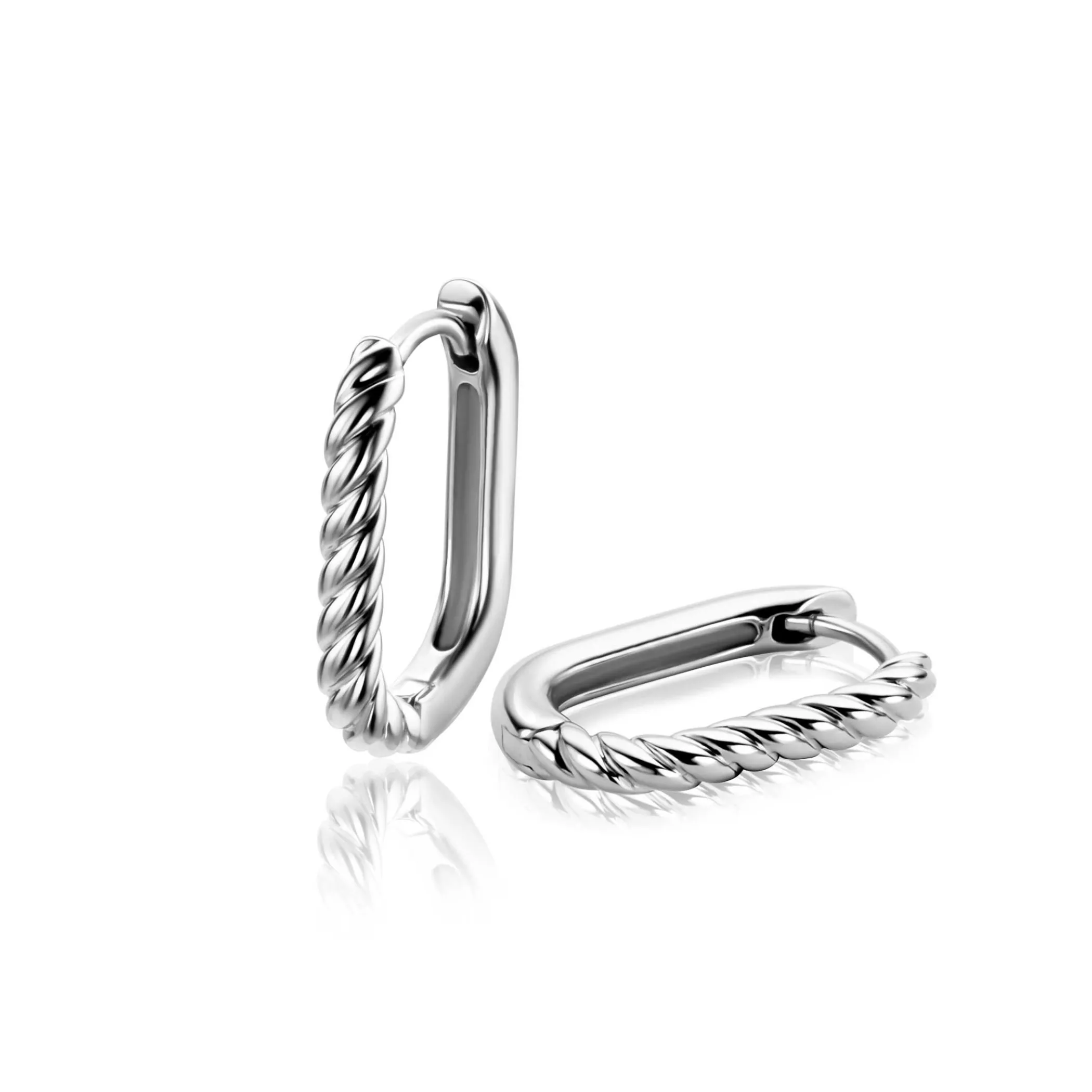 Hot Zinzi 17mm zilveren oorringen in ovale vorm met gedraaide buis en luxe klapsluiting ZIO2691