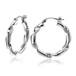 New Zinzi 28mm zilveren oorringen met trendy gedraaide buis 28x3mm ZIO2406