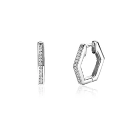New Zinzi 15mm zilveren oorringen in leuke hexagon vorm bezet met witte zirconia's, met luxe klapsluiting 15x2mm ZIO2433