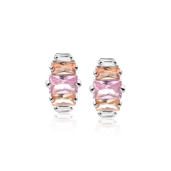 Outlet Zinzi 13mm zilveren oorstekers baguette geslepen zirconia's wit, champagne en roze ZIO2490