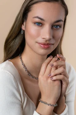 Online Zinzi 18mm zilveren oorstekers met trendy marine schakel ZIO2580