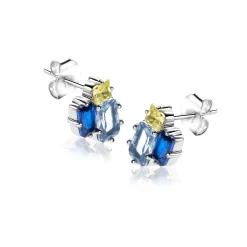 Discount Zinzi 10mm zilveren oorstekers rechthoekige vormen, bezet met licht groene en blauwe kleurstenen ZIO2496