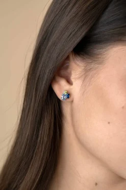 Discount Zinzi 10mm zilveren oorstekers rechthoekige vormen, bezet met licht groene en blauwe kleurstenen ZIO2496