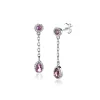 Clearance Zinzi 25mm zilveren oorstekers met schakelkettinkje en druppelvormige paarse kleursteen en witte zirconia's ZIO2561
