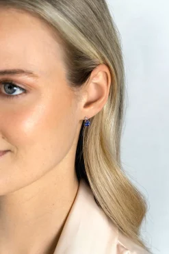 Clearance Zinzi 10mm zilveren oorstekers peervorm indigo blauw en witte zirconia ZIO2440