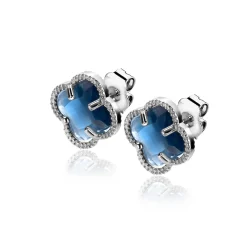 Clearance Zinzi 9mm zilveren oorstekers in klaver vorm met donkerblauwe zirkonia ZIO2663DB