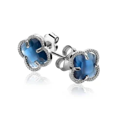Clearance Zinzi 9mm zilveren oorstekers in klaver vorm met donkerblauwe zirkonia ZIO2663DB