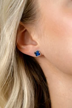 Clearance Zinzi 9mm zilveren oorstekers in klaver vorm met donkerblauwe zirkonia ZIO2663DB