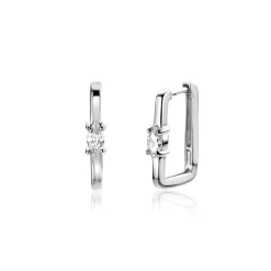 Best Zinzi 15mm zilveren rechthoekige oorringen ovale witte zirconia met luxe klapsluiting 15mm x 2mm vierkante buis ZIO2448