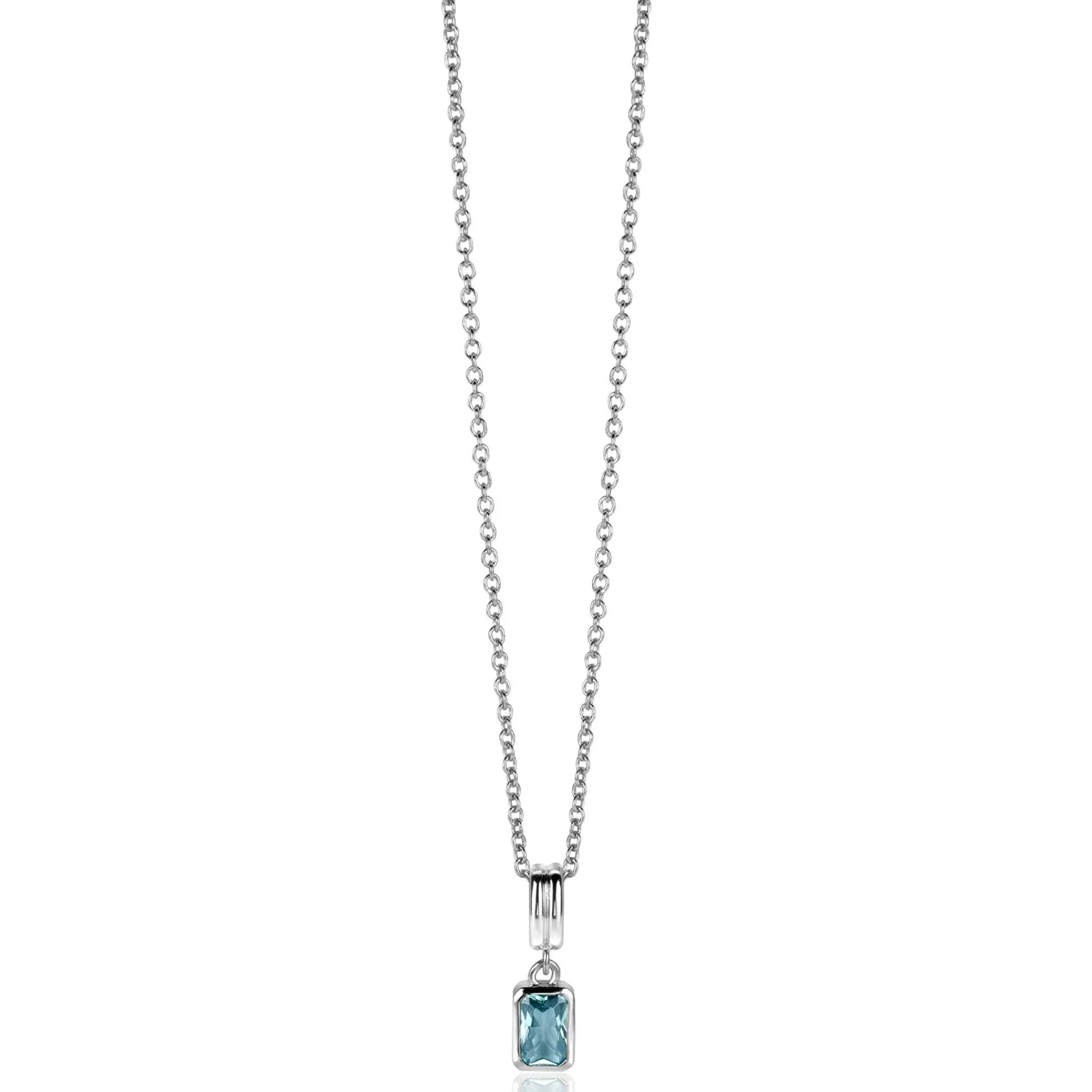 Best Zinzi 17mm zilveren rechthoekige hanger bezet met een petrol blauwe kleursteen ZIH2614 (zonder collier)