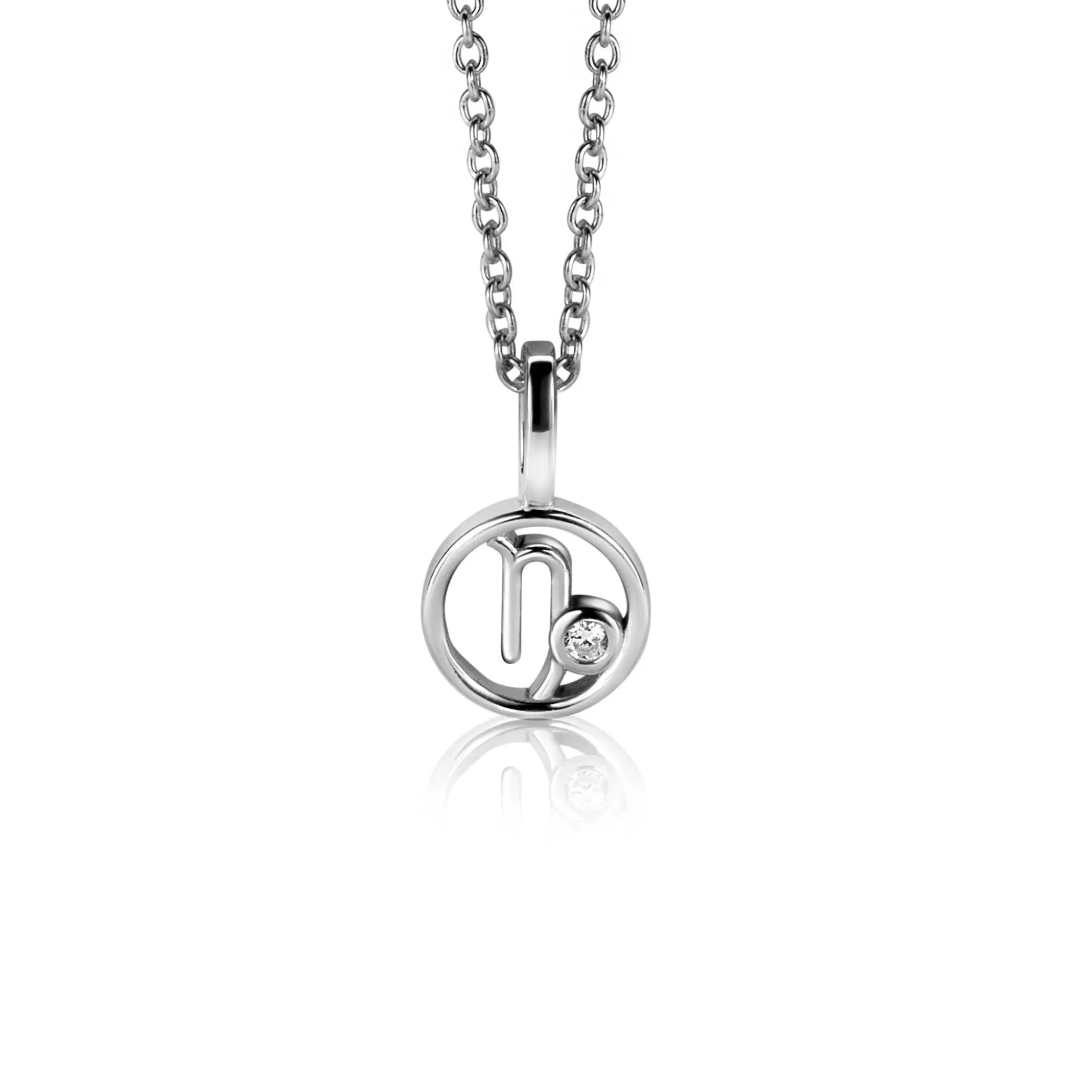 Hot Zinzi 9mm zilveren Steenbok sterrenbeeldhanger bezet met witte zirconia ZIH-STE (zonder collier)
