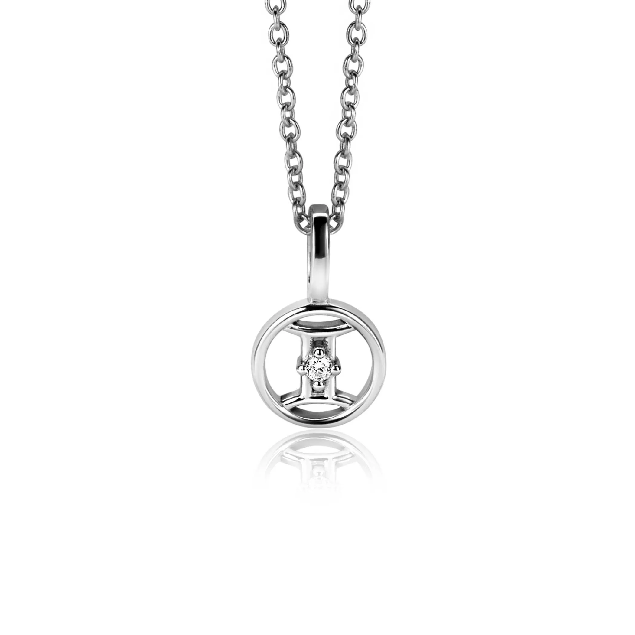 Zinzi 9mm zilveren Tweelingen sterrenbeeldhanger bezet met witte zirconia ZIH-TWE (zonder collier)