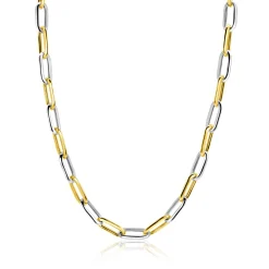 Discount Zinzi bicolor ovale schakelketting met afwisselend gold plated en zilveren schakels 45cm ZIC2668
