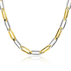 Discount Zinzi bicolor ovale schakelketting met afwisselend gold plated en zilveren schakels 45cm ZIC2668
